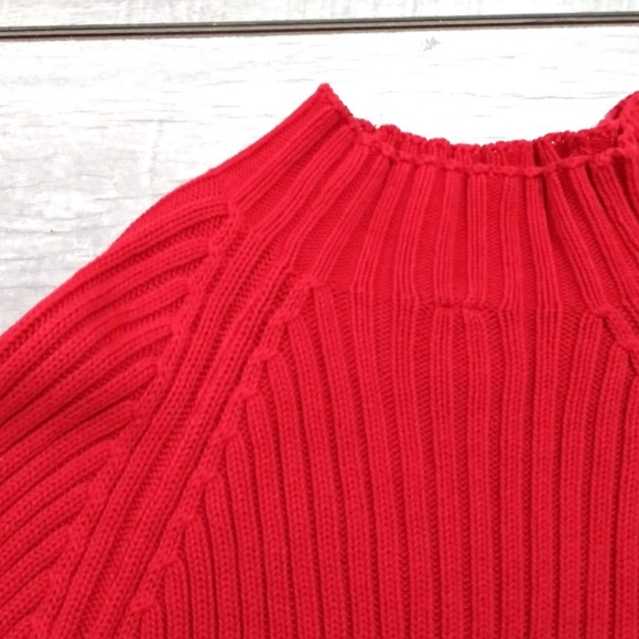 MOSSIMO RED RIBBED COTTON MOCK CREW LNG SLV TOP - Picture 3 of 4